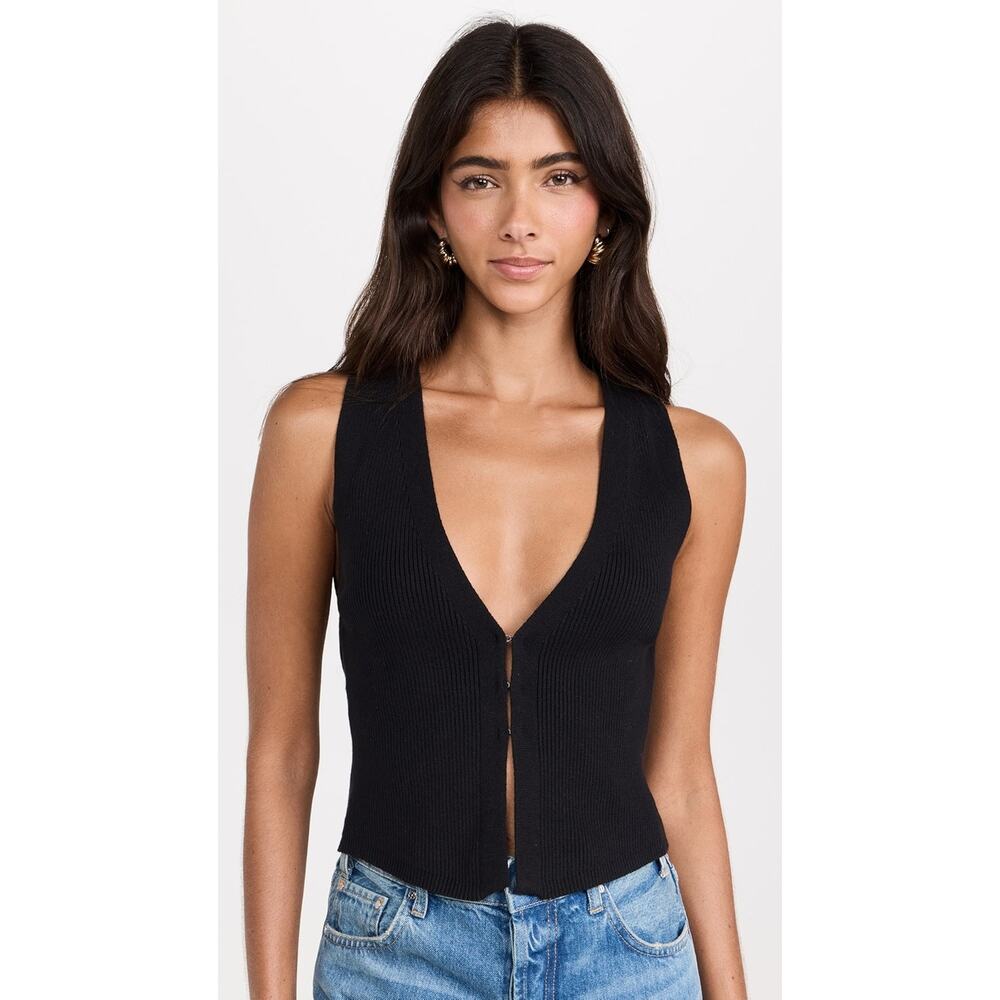 Reformation Myrtle Cotton Sweater Vest Black - Picture 3 of 13